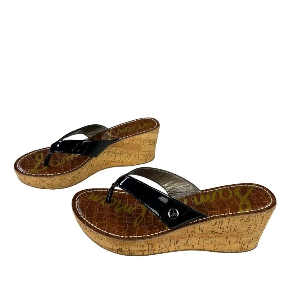 Sam Edelman Sandals Womens Size 10 Romy Black Cork Platform Wedge - Picture 3 of 10